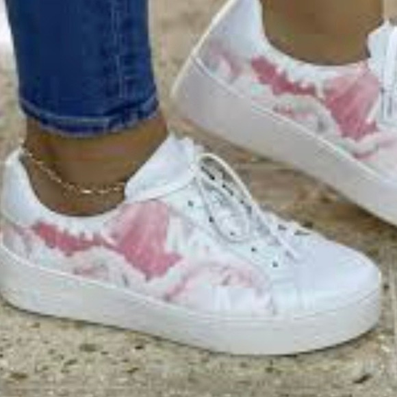 Michael Kors Pink White Platform Tennis Shoes Sneakers Size 6.5 - Picture 2 of 9